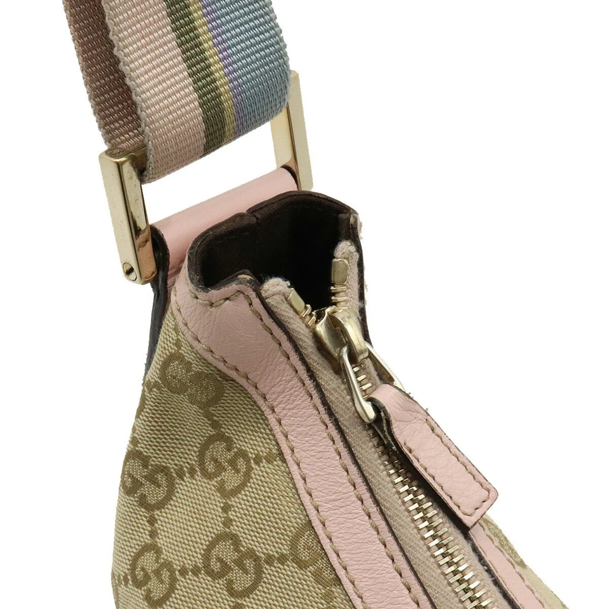 Gucci GG canvas shoulder bag leather beige pink light blue 181092