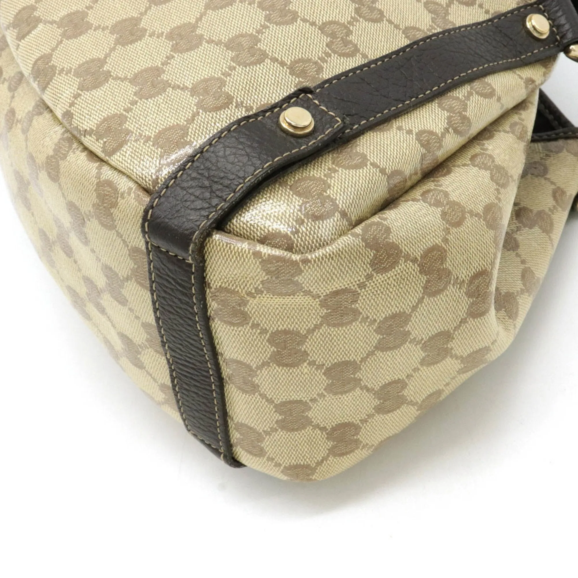 Gucci GG Crystal Tote Bag Shoulder Coated Canvas Khaki Beige Dark Brown 293578