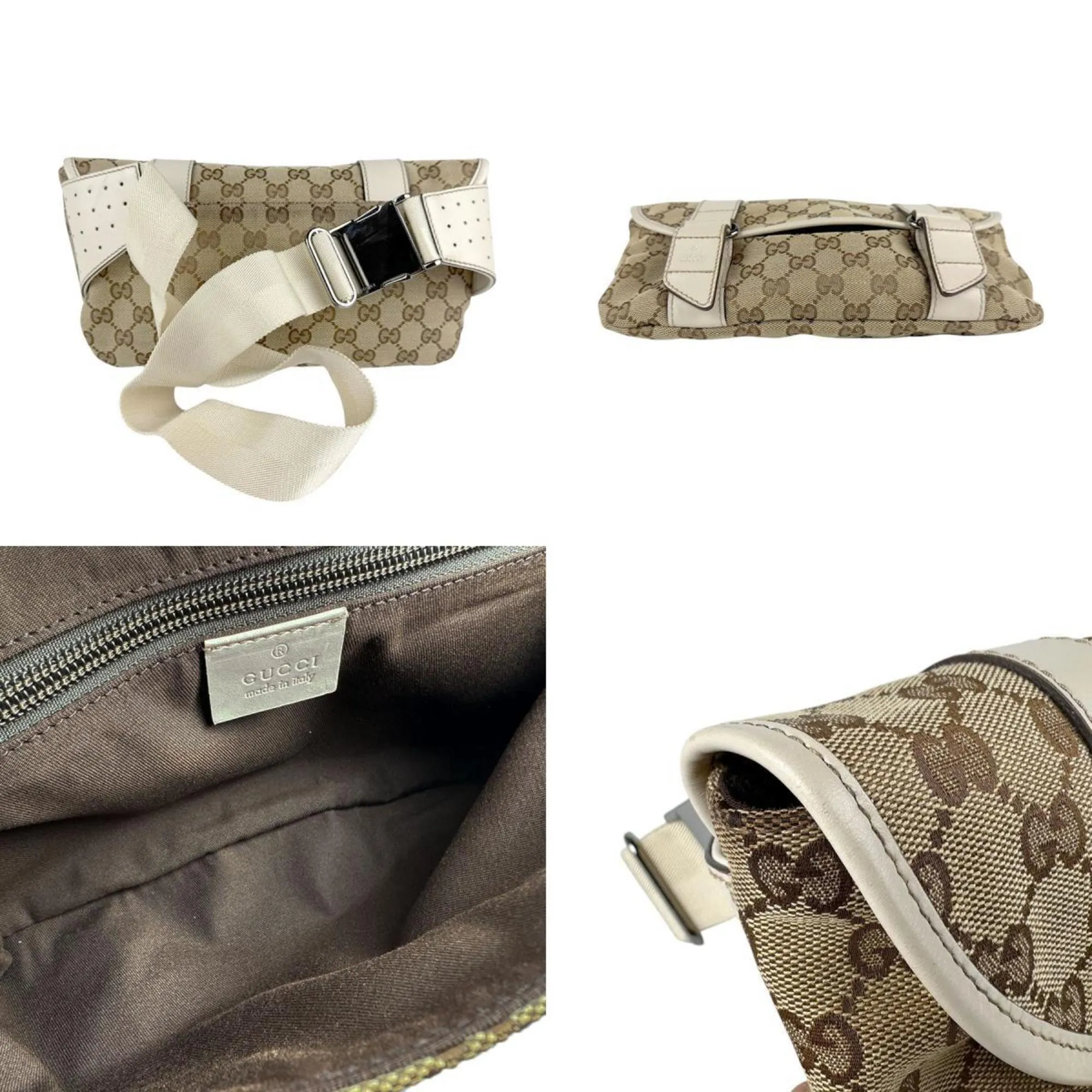 Gucci ivory Gg Canvas Leather Fanny Pack (Pre-Owned)