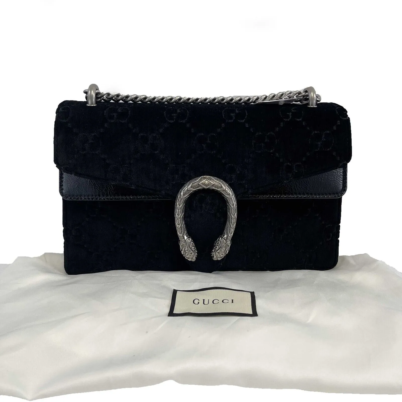 GUCCI - NEW Black / Silver Velvet Embossed GG Dionysus Small Shoulder Bag