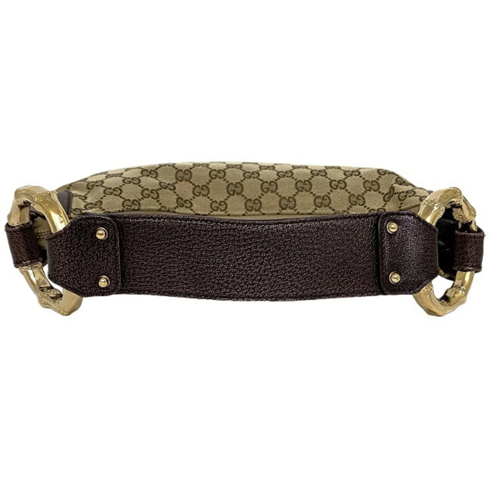 Gucci One Shoulder Bag Beige Purple Gold GG 131038 Bamboo Canvas Leather GUCCI Handbag Metallic Motif Dark