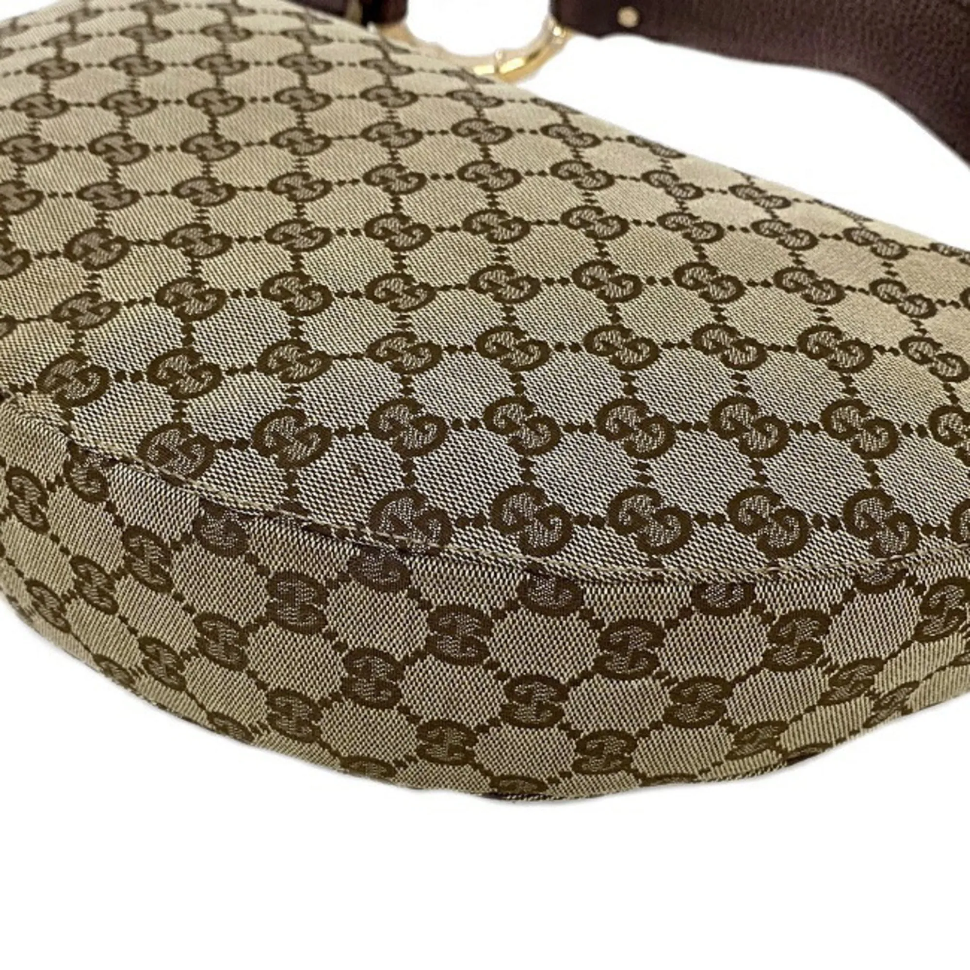 Gucci One Shoulder Bag Beige Purple Gold GG 131038 Bamboo Canvas Leather GUCCI Handbag Metallic Motif Dark