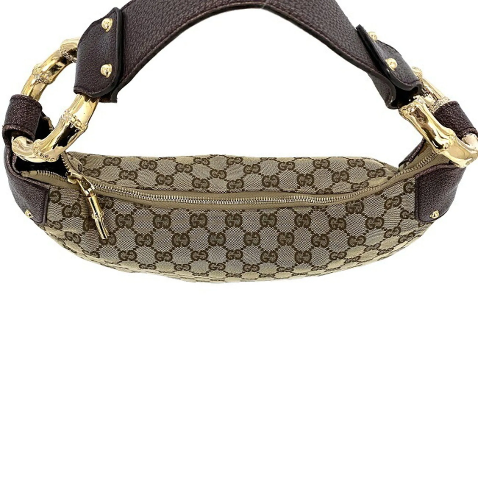 Gucci One Shoulder Bag Beige Purple Gold GG 131038 Bamboo Canvas Leather GUCCI Handbag Metallic Motif Dark