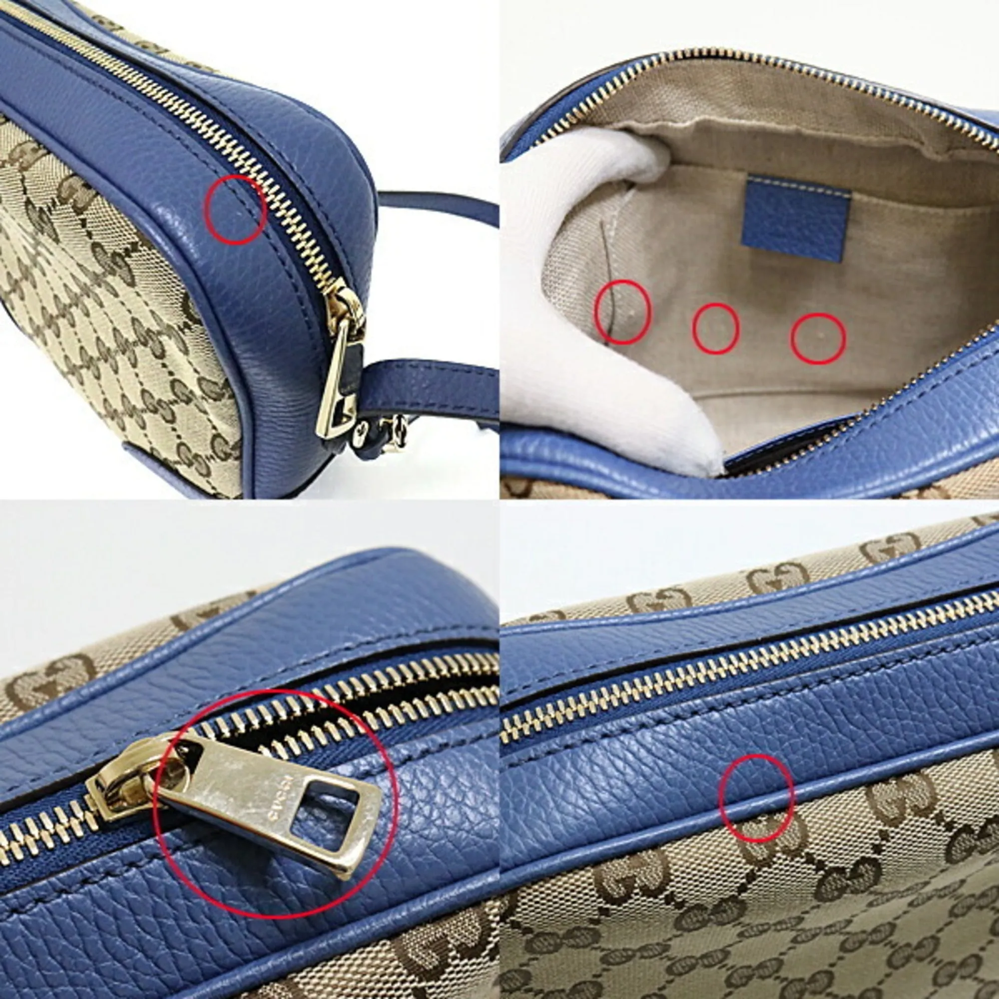 Gucci Shoulder Bag 449413 GG Canvas Leather Blue Outlet