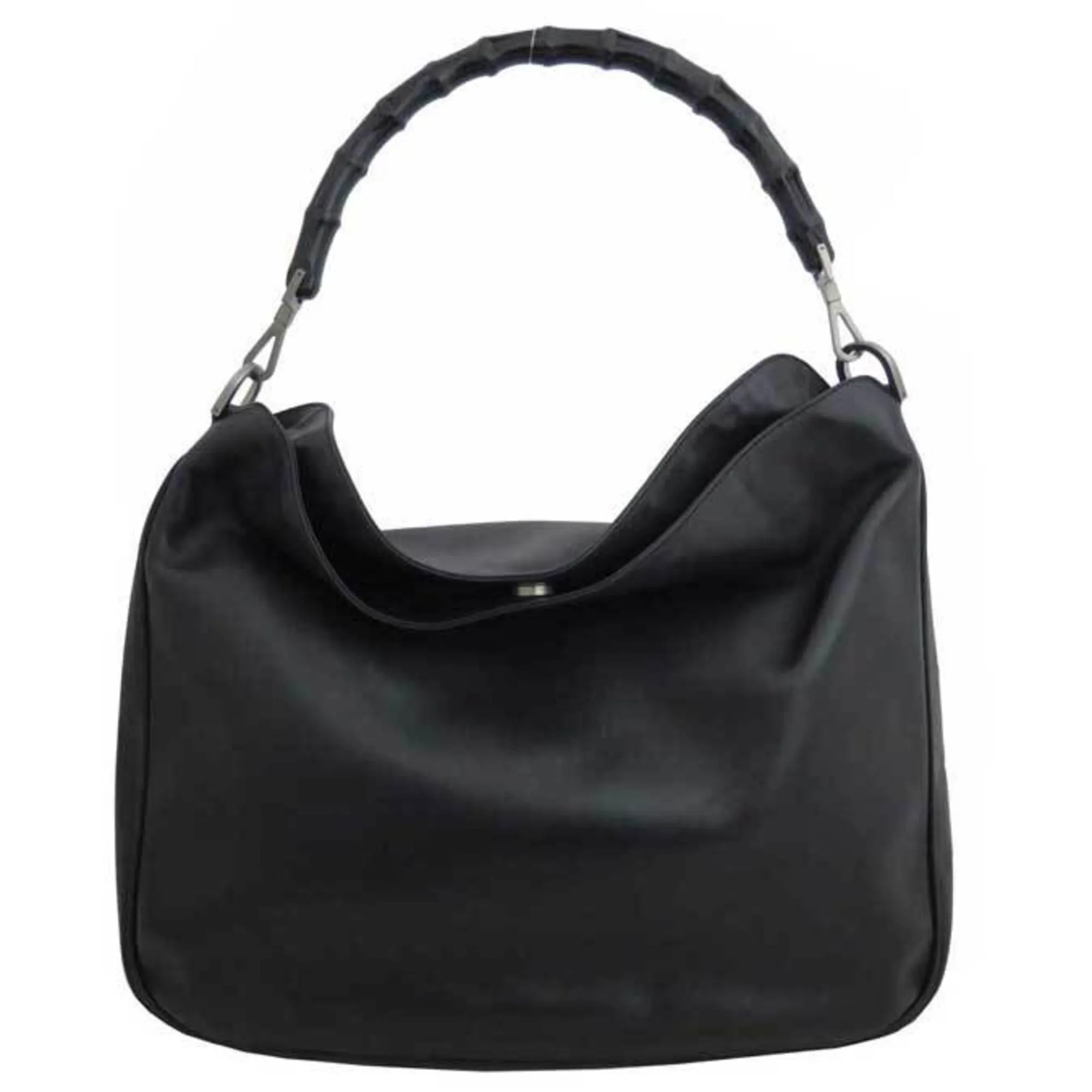 Gucci Shoulder Bag Bamboo Black Leather Ladies