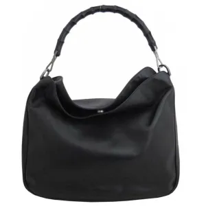 Gucci Shoulder Bag Bamboo Black Leather Ladies