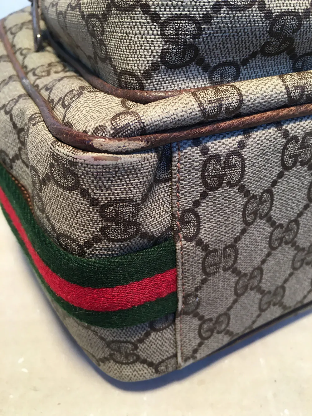 Gucci Vintage Monogram Hand Painted Ladybug Reporter Messenger Shoulder Bag