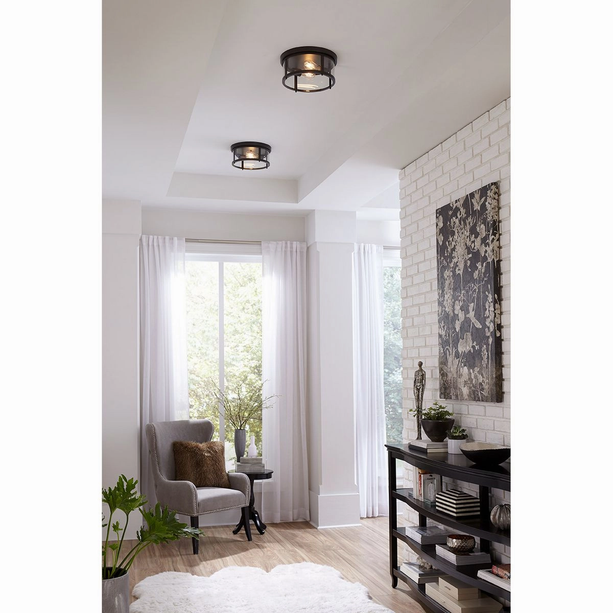 Gunther Two Light Flush Mount Antique Bronze Flush Outdoor Ceiling Mount Lights