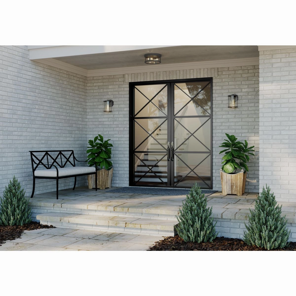 Gunther Two Light Flush Mount Antique Bronze Flush Outdoor Ceiling Mount Lights