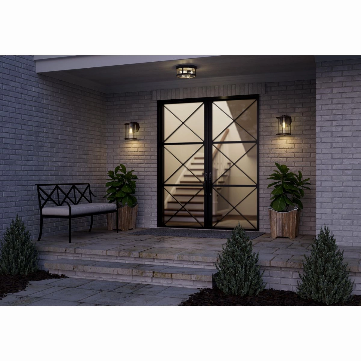 Gunther Two Light Flush Mount Antique Bronze Flush Outdoor Ceiling Mount Lights