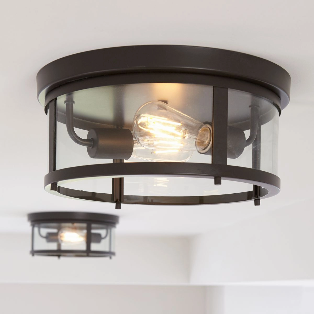 Gunther Two Light Flush Mount Antique Bronze Flush Outdoor Ceiling Mount Lights