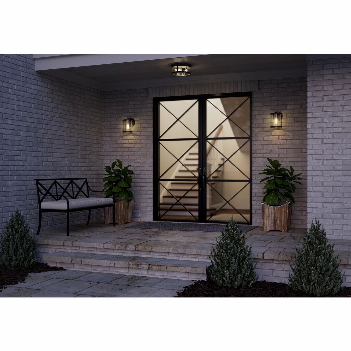 Gunther Two Light Flush Mount Antique Bronze Flush Outdoor Ceiling Mount Lights