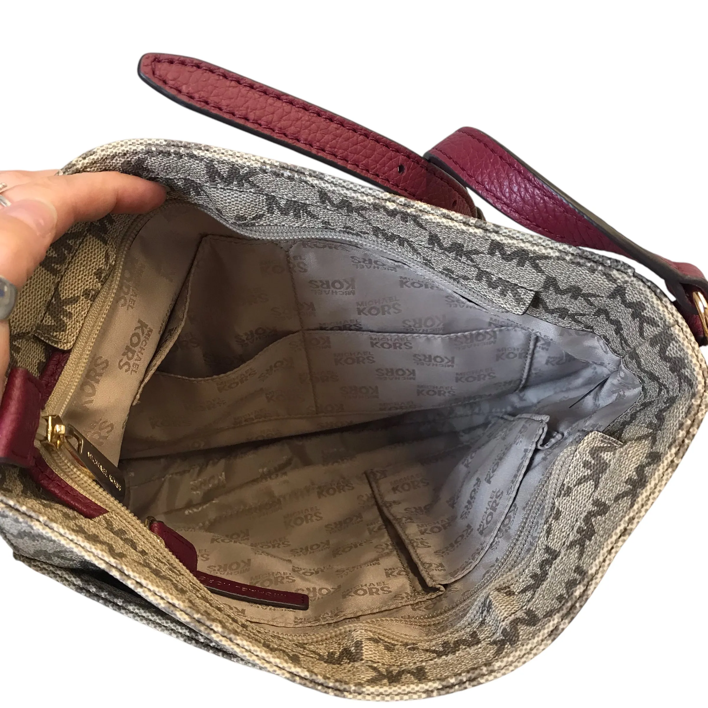 Handbag Designer By Michael Kors In Red & Tan, Size:Large