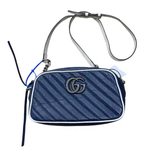 Handbag Luxury Designer By Gucci In Blue & White, Size:Medium