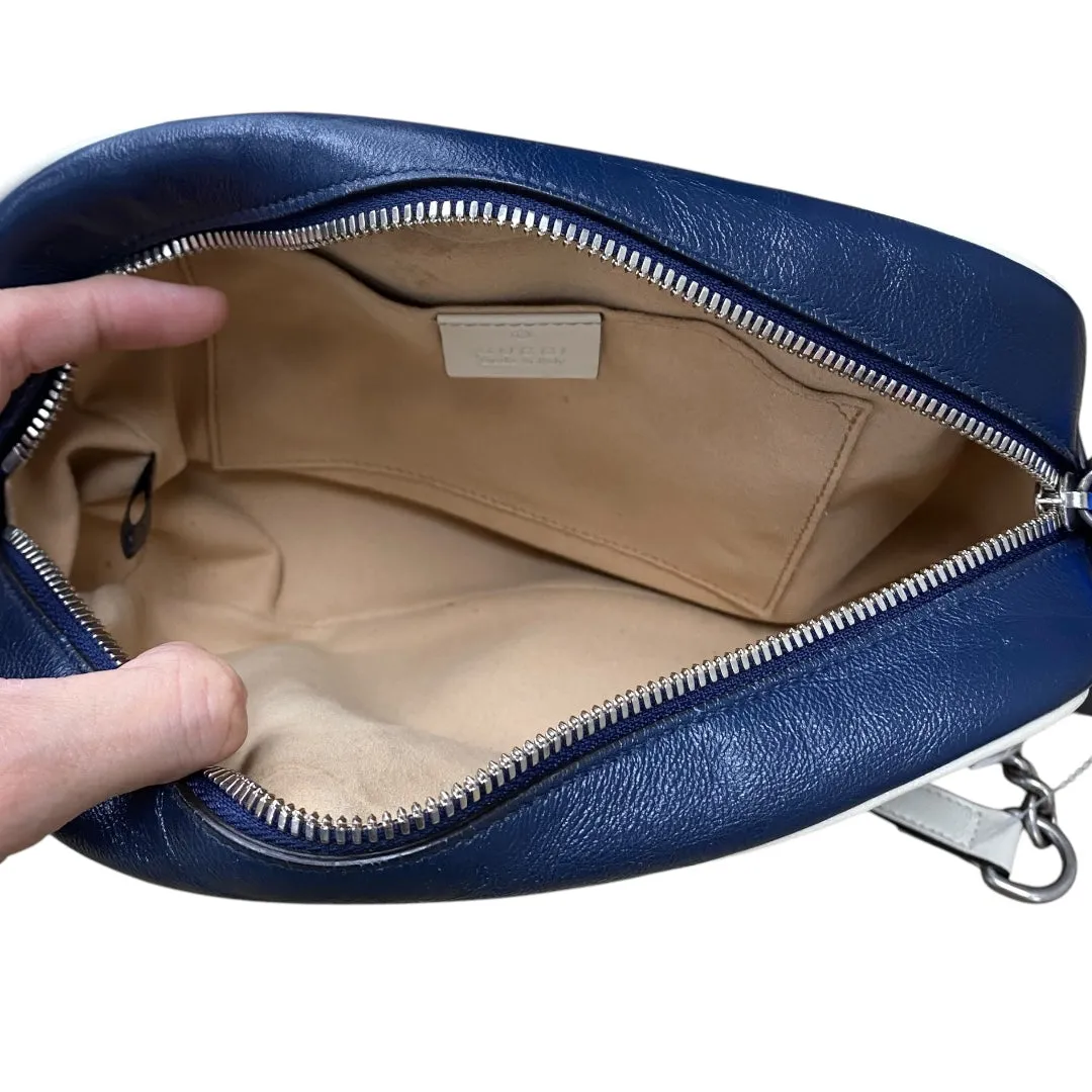 Handbag Luxury Designer By Gucci In Blue & White, Size:Medium