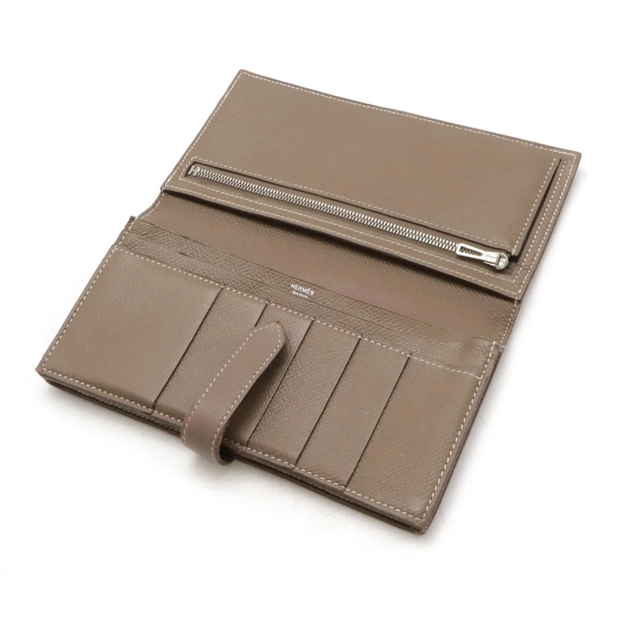 Hermes Etoupe ish Leather Long Wallet (Bi-Fold) (Pre-Owned)