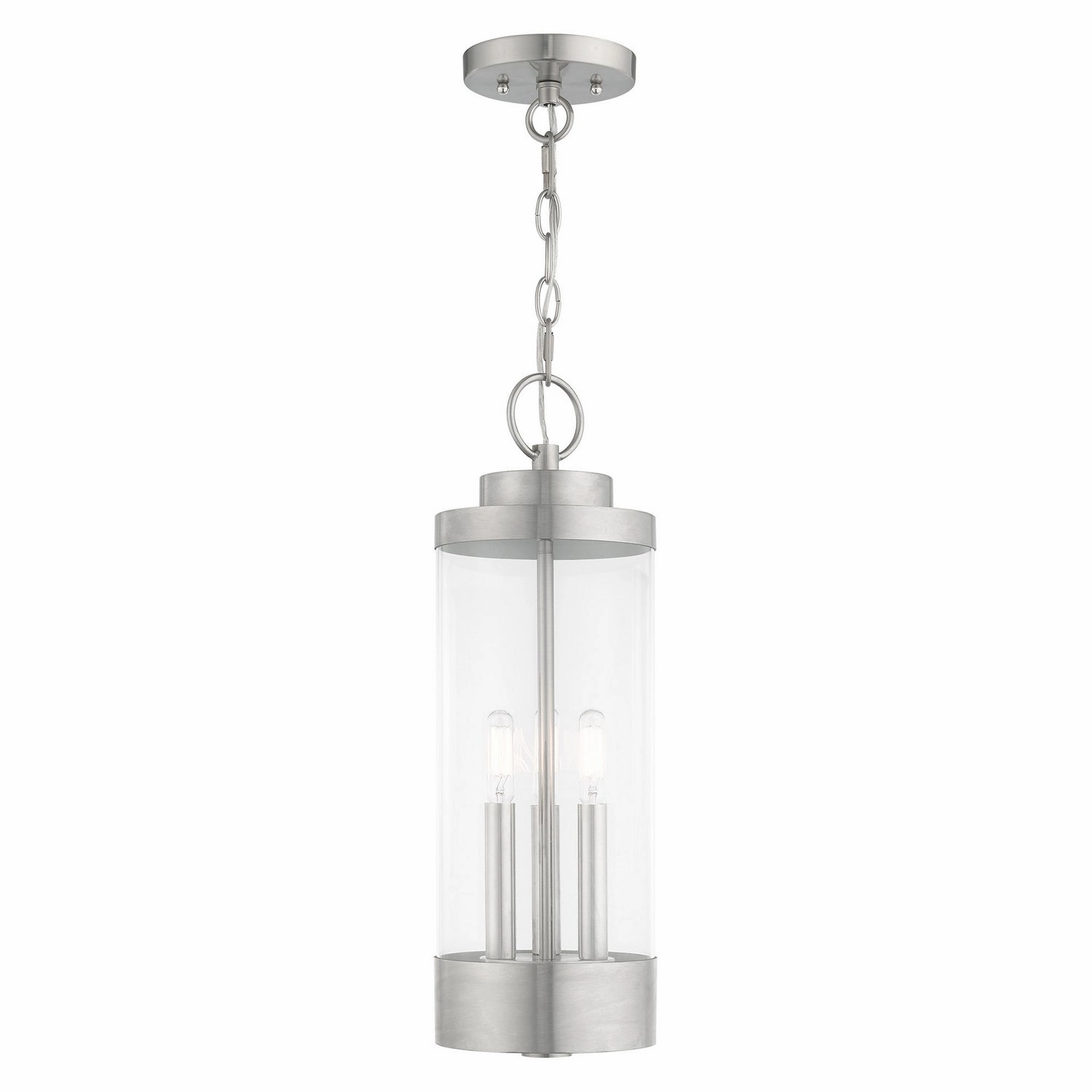 Hillcrest Three Light Outdoor Pendant Brushed Nickel Outdoor Hanging Lights Lighting value pack