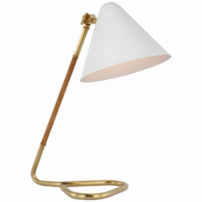 Laken LED Desk Lamp Hand-Rubbed Antique Brass and Natural Rattan Desk Lamps Lighting sale online