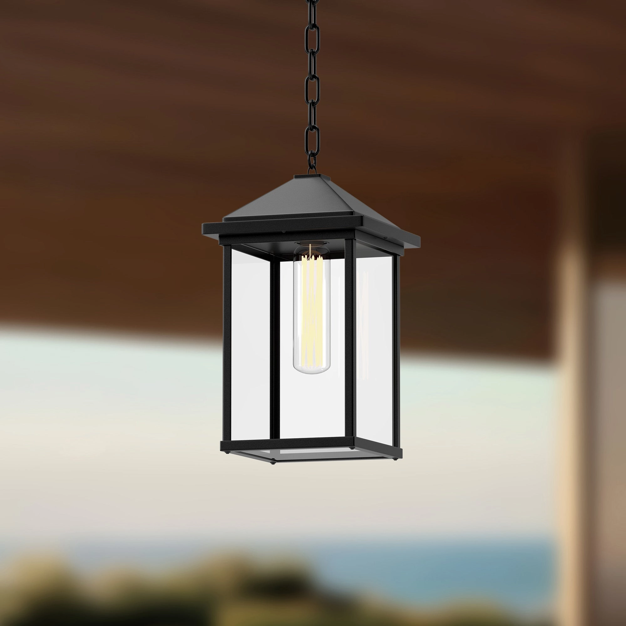 Larchmont One Light Exterior Pendant Clear Glass/Textured Black Hanging Lantern Lights deals
