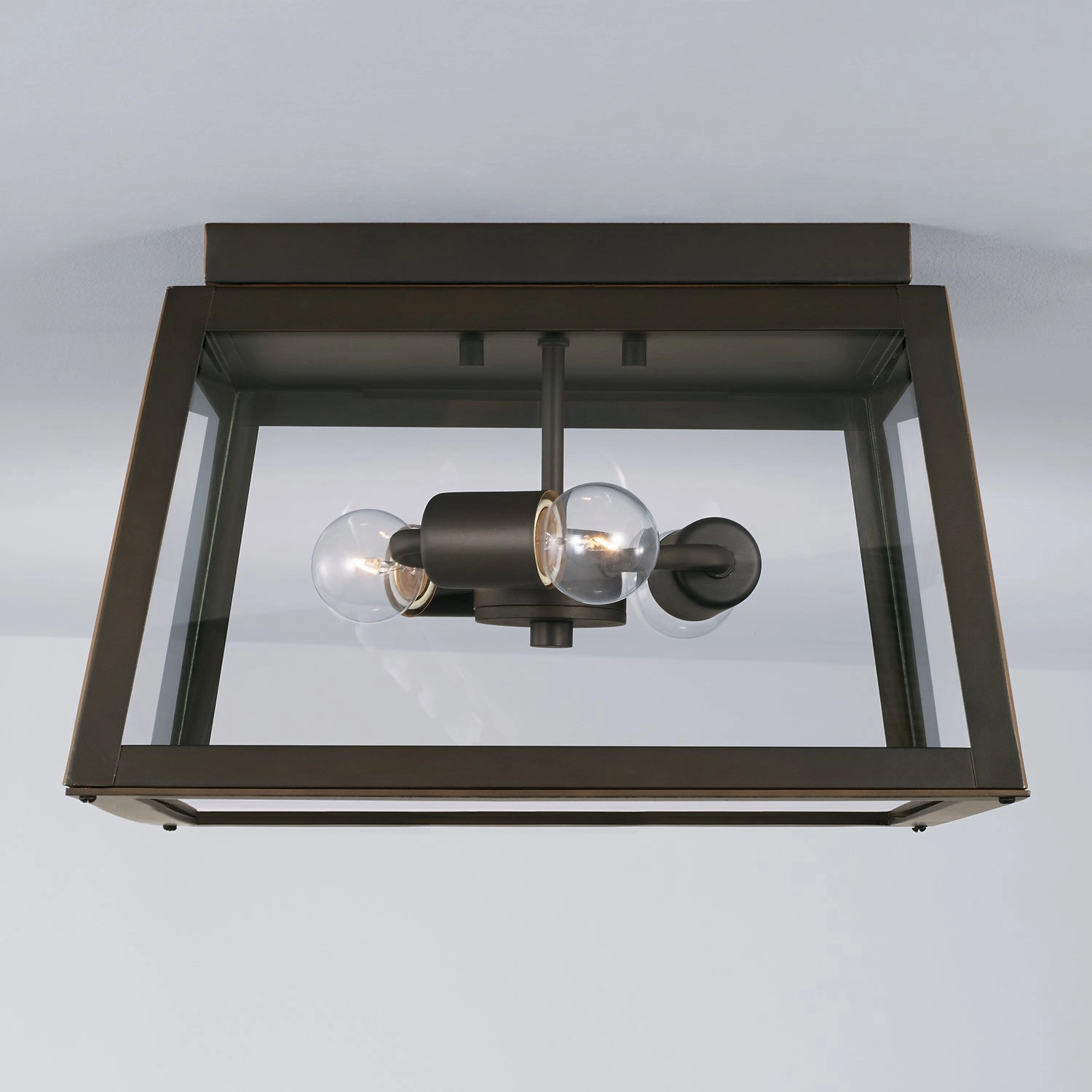 Leighton Three Light Outdoor Flush Mount Oiled Bronze Exterior Ceiling Lights markdown