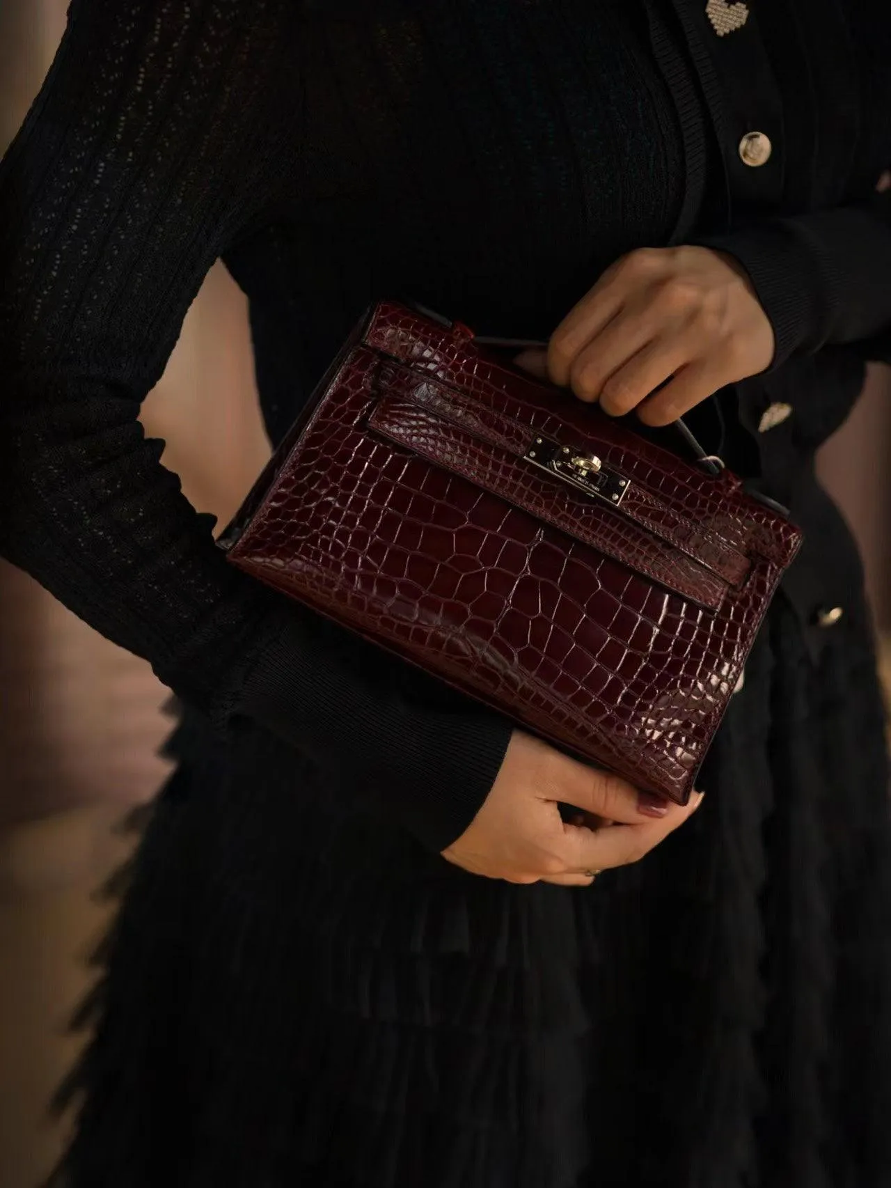 Luxury Classic Cowhide Leather Bag Mini Pig-nose Chain with Gold-Tone Hardware and Crocodile Pattern  A Must-Have Designer Bag, Evening Clutch, Party Bag, Christmas Gift for Her