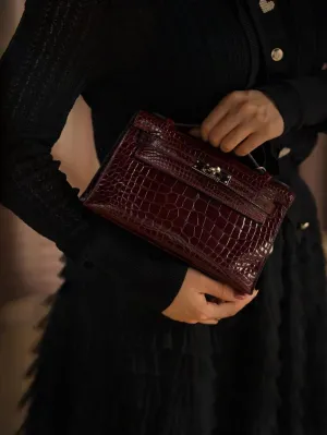 Luxury Classic Cowhide Leather Bag Mini Pig-nose Chain with Gold-Tone Hardware and Crocodile Pattern  A Must-Have Designer Bag, Evening Clutch, Party Bag, Christmas Gift for Her