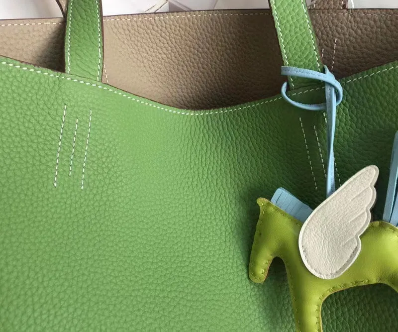 Luxury High-end Pebbled Full Grain Leather Double-Sided Two Tone Tote Bag, Real Genuine Leather Minimalist Oversized Handbag for Everyday & Travel