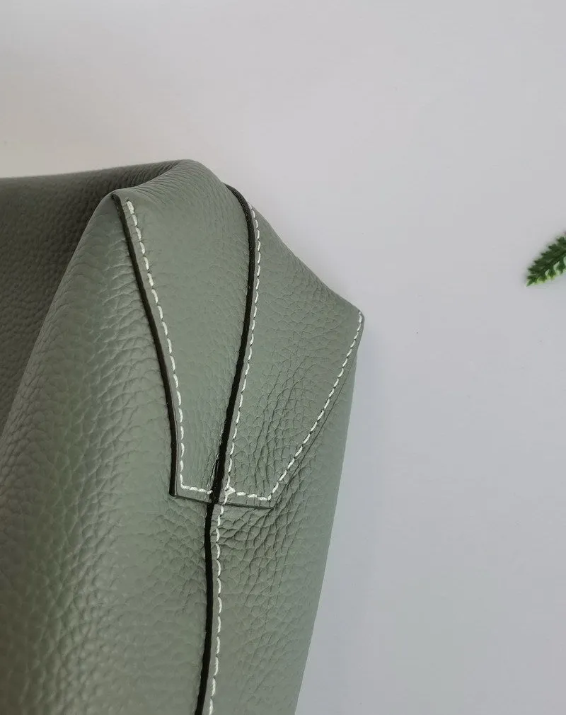 Luxury High-end Pebbled Full Grain Leather Double-Sided Two Tone Tote Bag, Real Genuine Leather Minimalist Oversized Handbag for Everyday & Travel