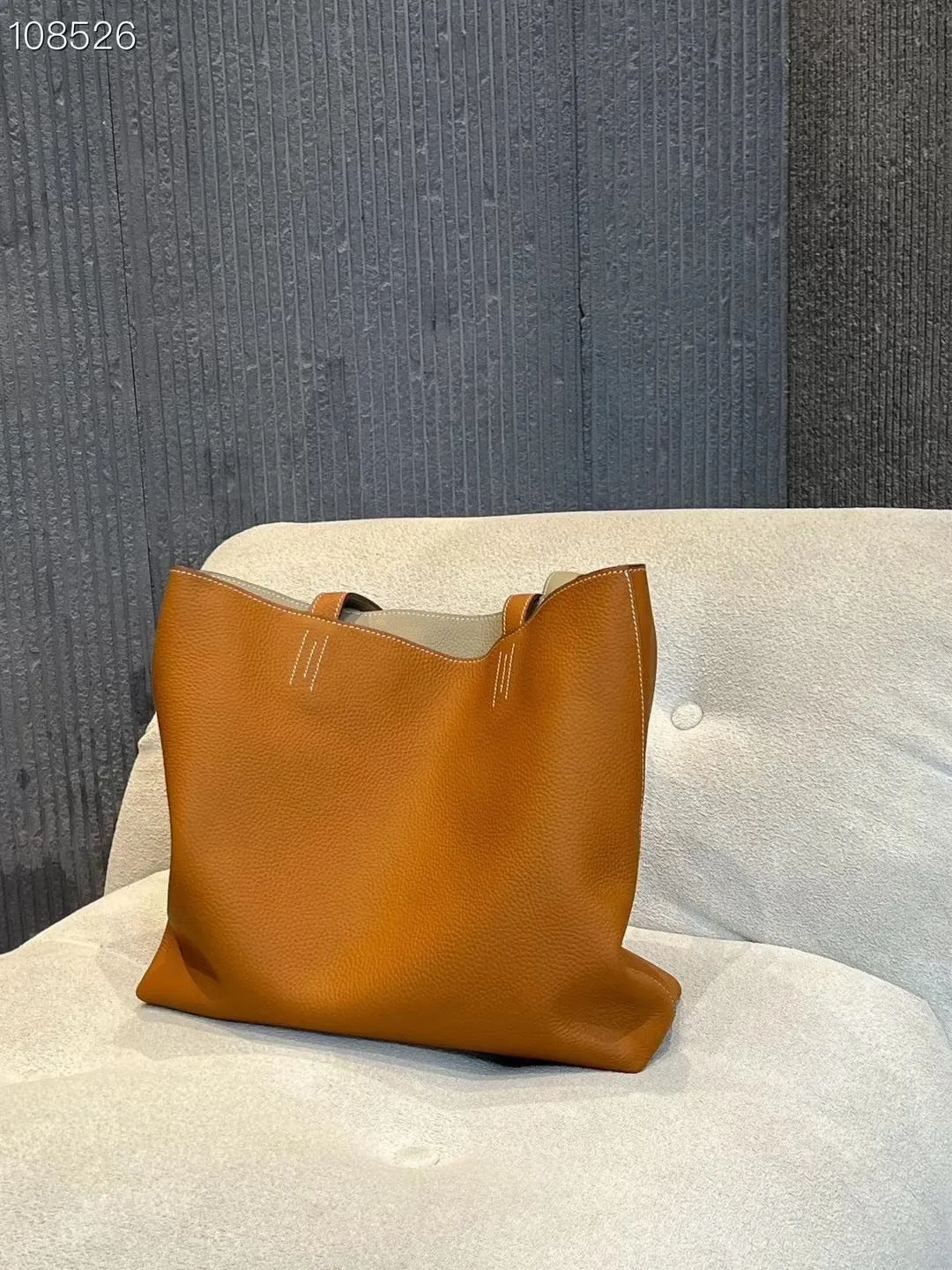 Luxury High-end Pebbled Full Grain Leather Double-Sided Two Tone Tote Bag, Real Genuine Leather Minimalist Oversized Handbag for Everyday & Travel