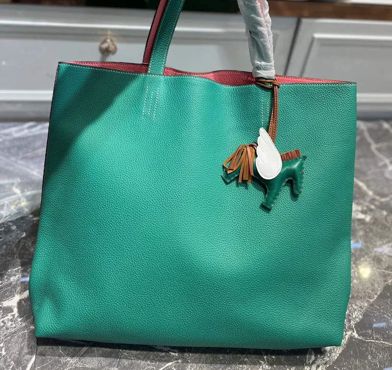 Luxury High-end Pebbled Full Grain Leather Double-Sided Two Tone Tote Bag, Real Genuine Leather Minimalist Oversized Handbag for Everyday & Travel