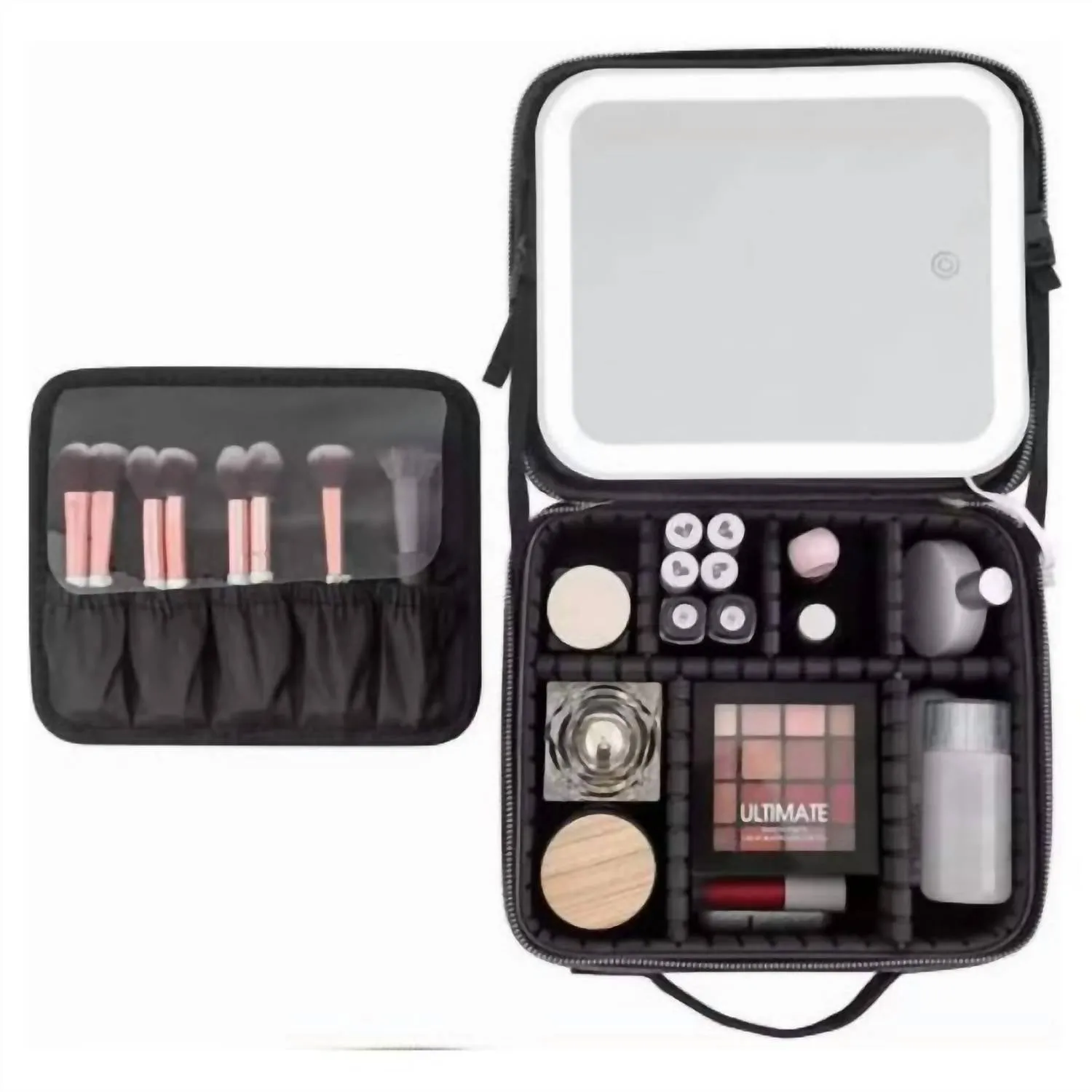 Makeup Bag With Led Mirror Cosmetic Travel Case In Black