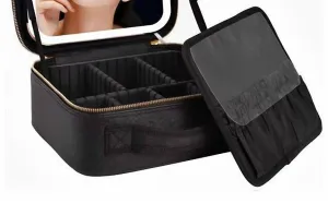 Makeup Bag With Led Mirror Cosmetic Travel Case In Black