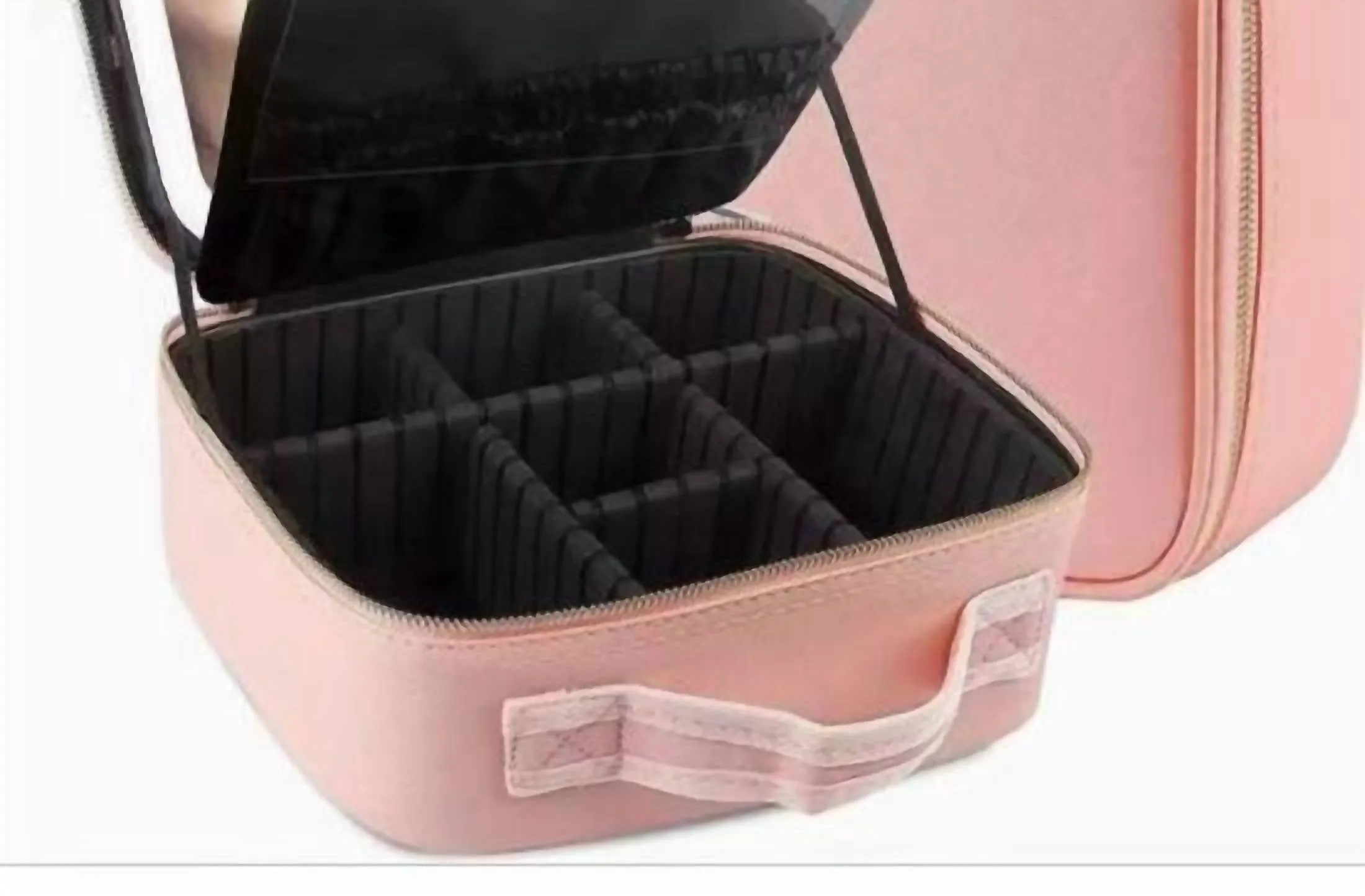 Makeup Bag With Led Mirror Cosmetic Travel Case In Pink