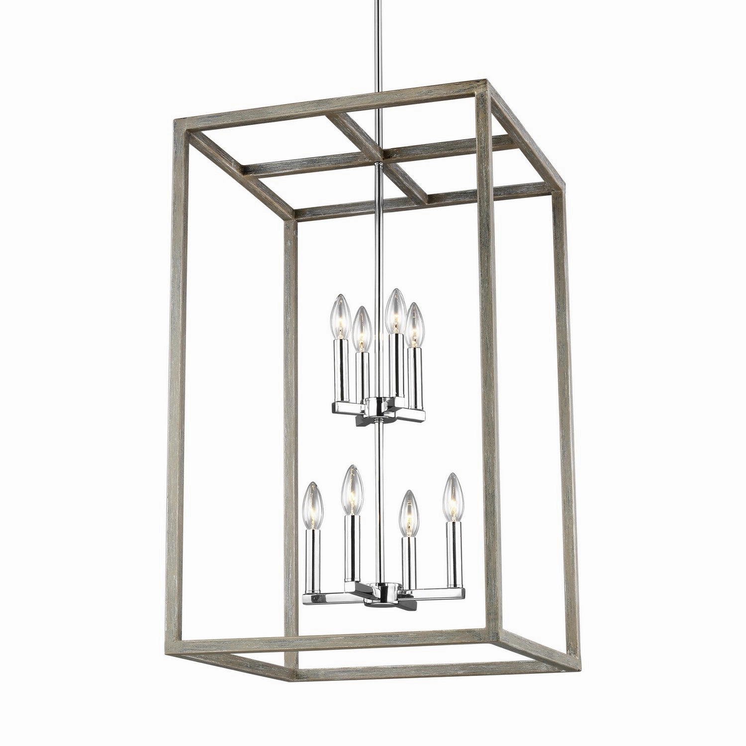 Moffet Street Eight Light Hall / Foyer Pendant Washed Pine Ceiling Light Fixtures on sale