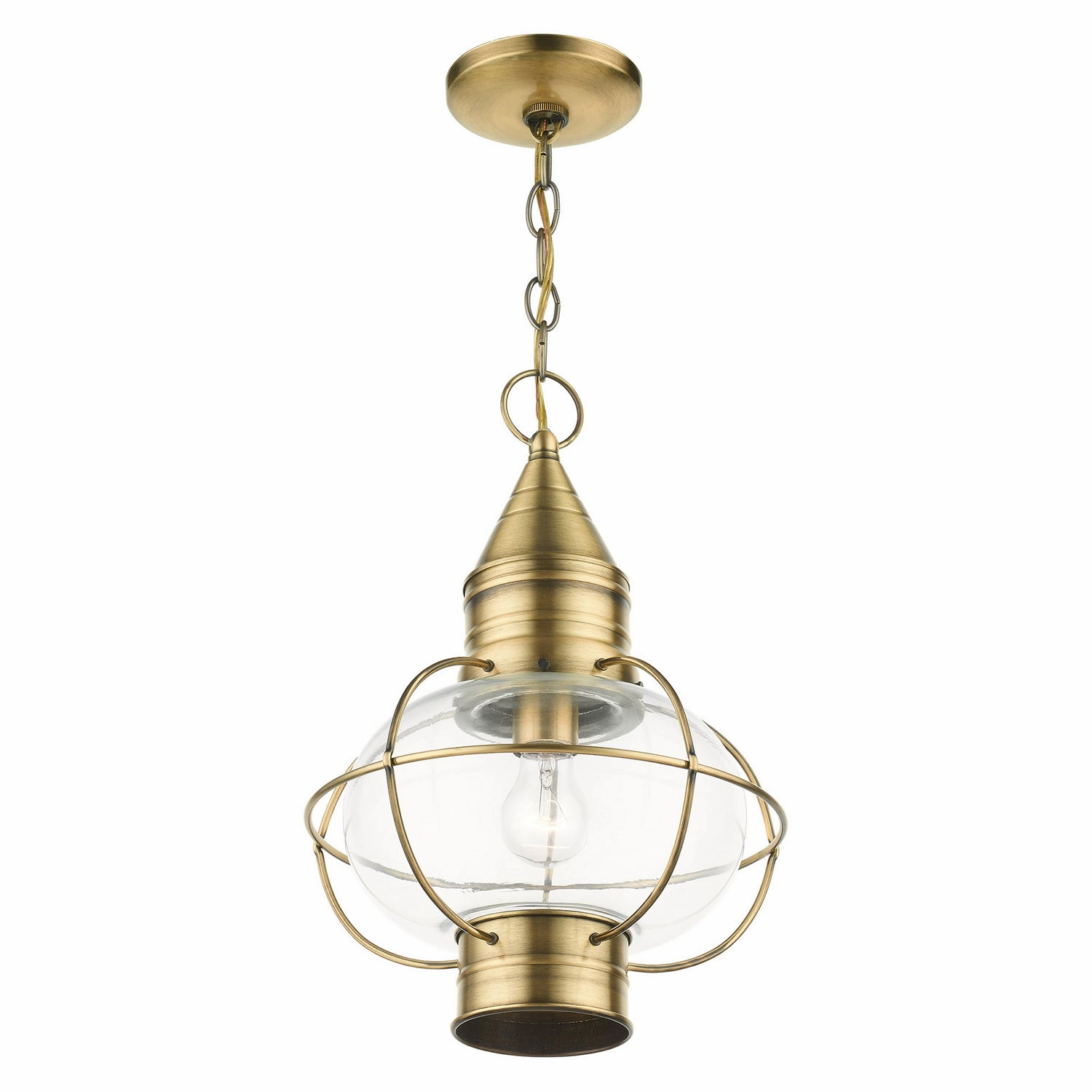 Newburyport One Light Outdoor Pendant Antique Brass Modern Outdoor Hanging Lights