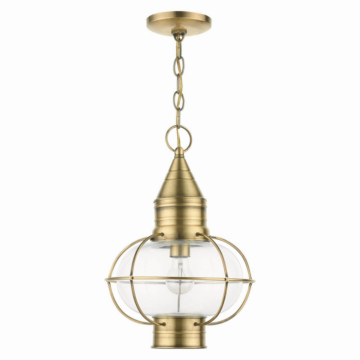Newburyport One Light Outdoor Pendant Antique Brass Modern Outdoor Hanging Lights