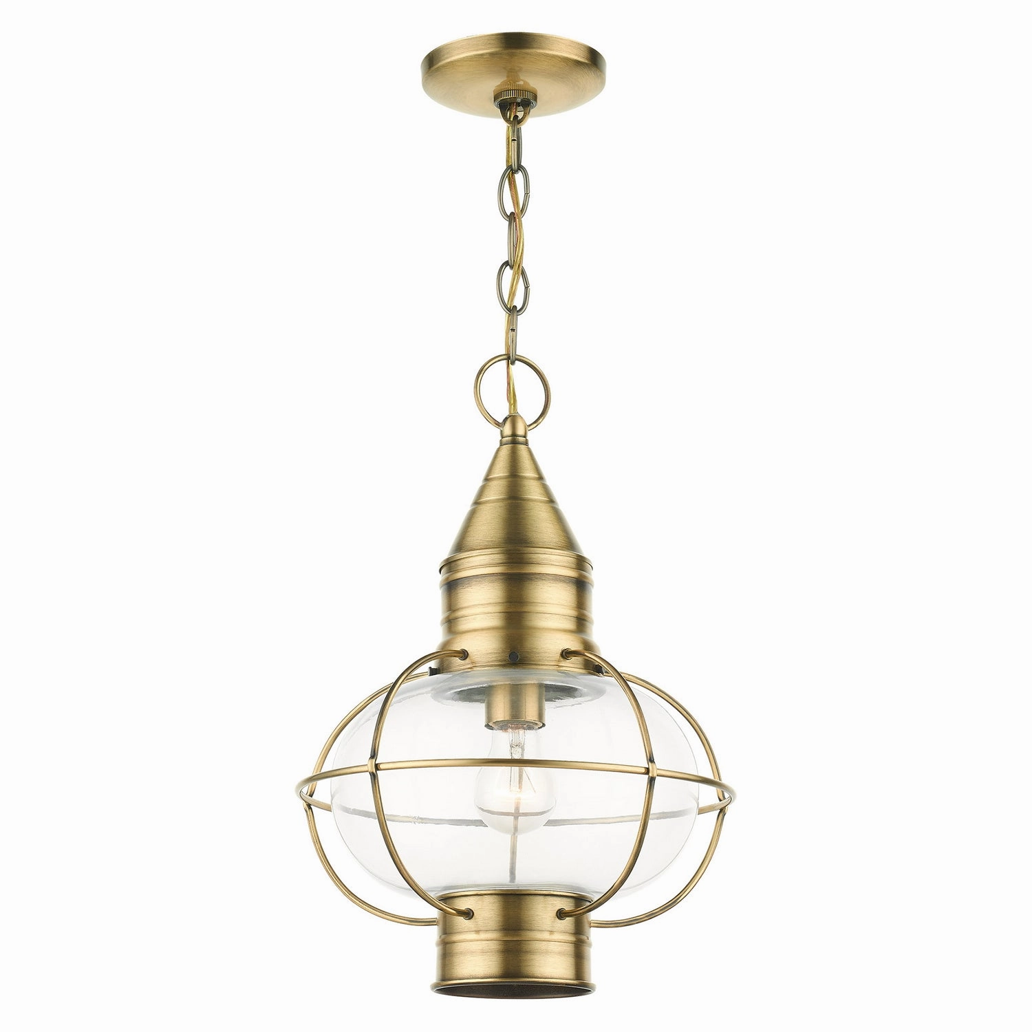 Newburyport One Light Outdoor Pendant Antique Brass Modern Outdoor Hanging Lights
