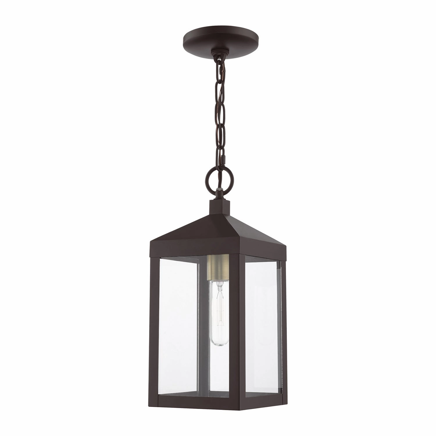 Nyack One Light Outdoor Pendant Bronze w/ Antique Brass Cluster Modern Outdoor Hanging Lights