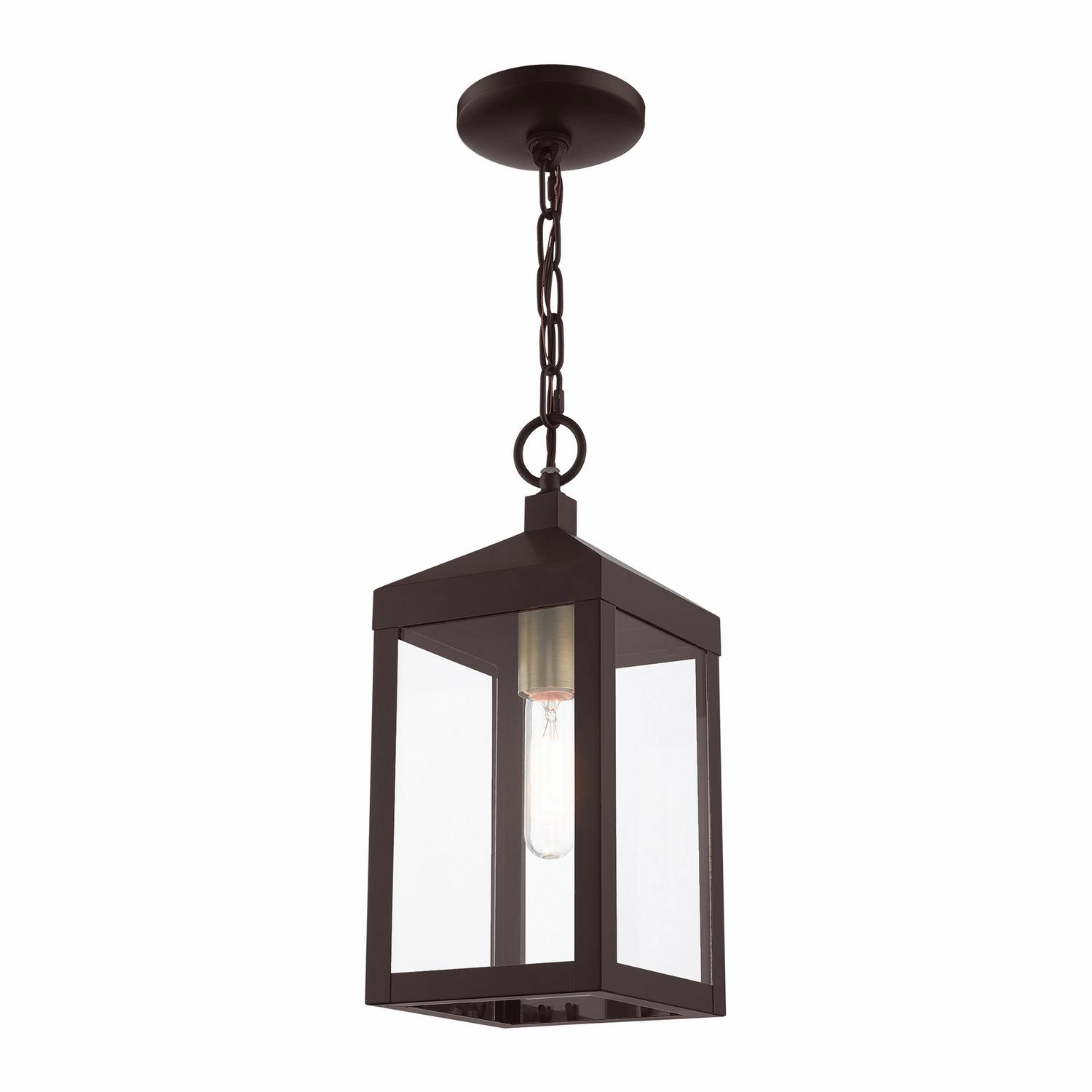 Nyack One Light Outdoor Pendant Bronze w/ Antique Brass Cluster Modern Outdoor Hanging Lights