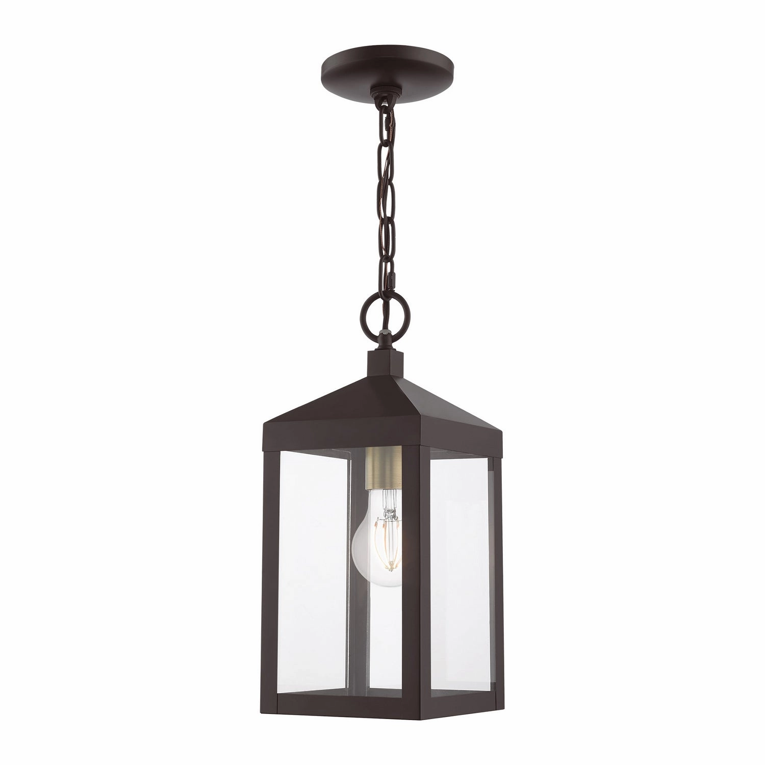 Nyack One Light Outdoor Pendant Bronze w/ Antique Brass Cluster Modern Outdoor Hanging Lights