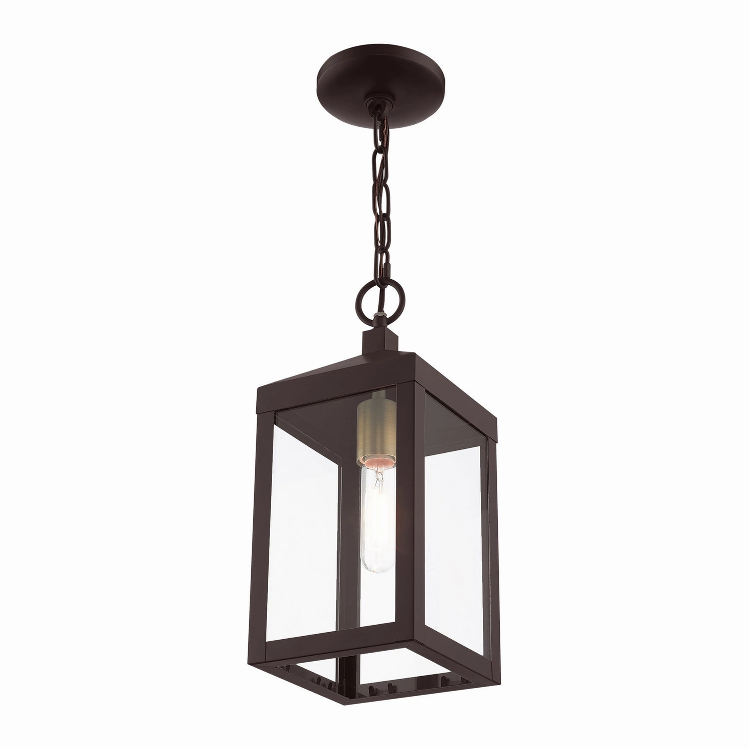 Nyack One Light Outdoor Pendant Bronze w/ Antique Brass Cluster Modern Outdoor Hanging Lights