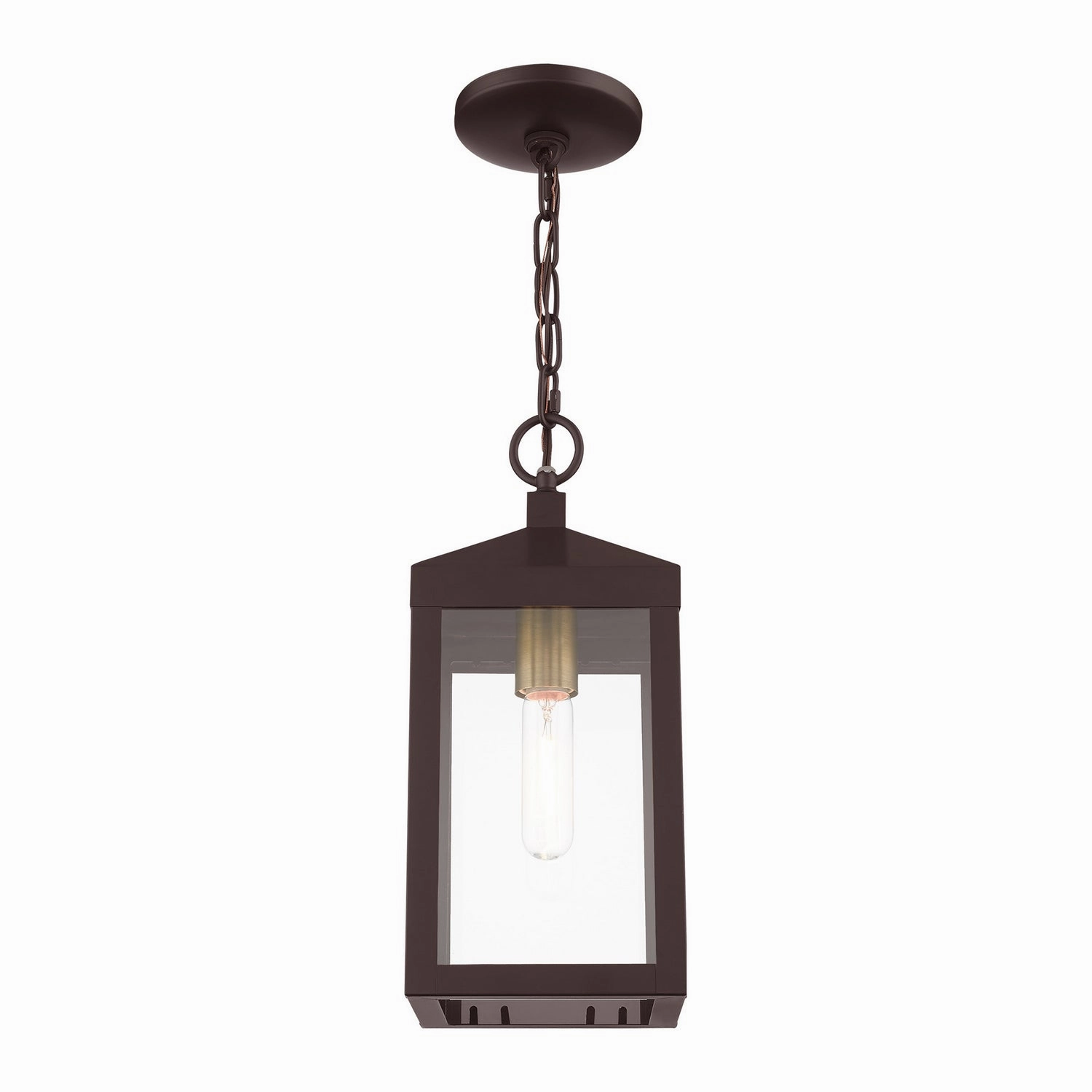 Nyack One Light Outdoor Pendant Bronze w/ Antique Brass Cluster Modern Outdoor Hanging Lights