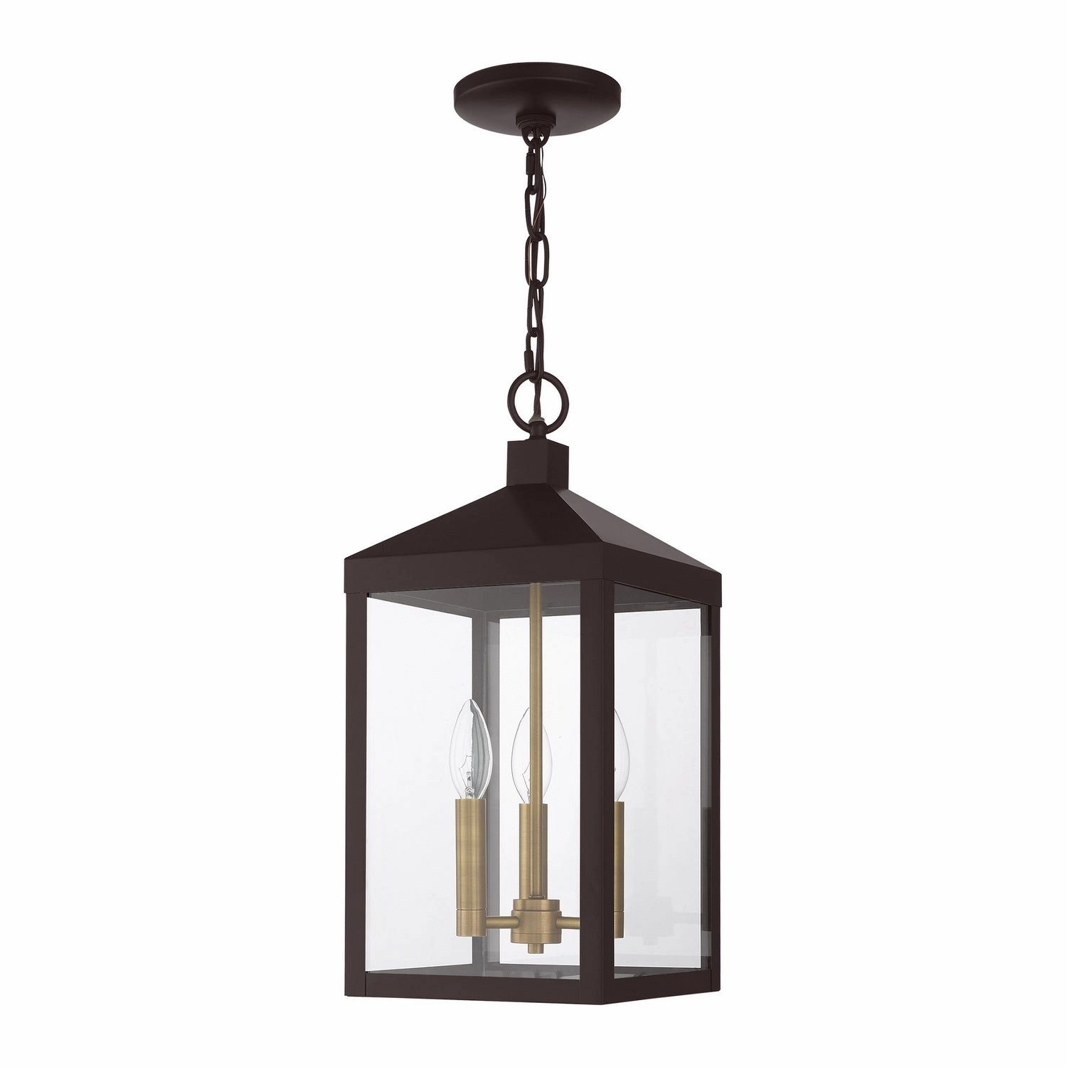 Nyack Three Light Outdoor Pendant Bronze w/ Antique Brass Cluster Modern Outdoor Hanging Lights