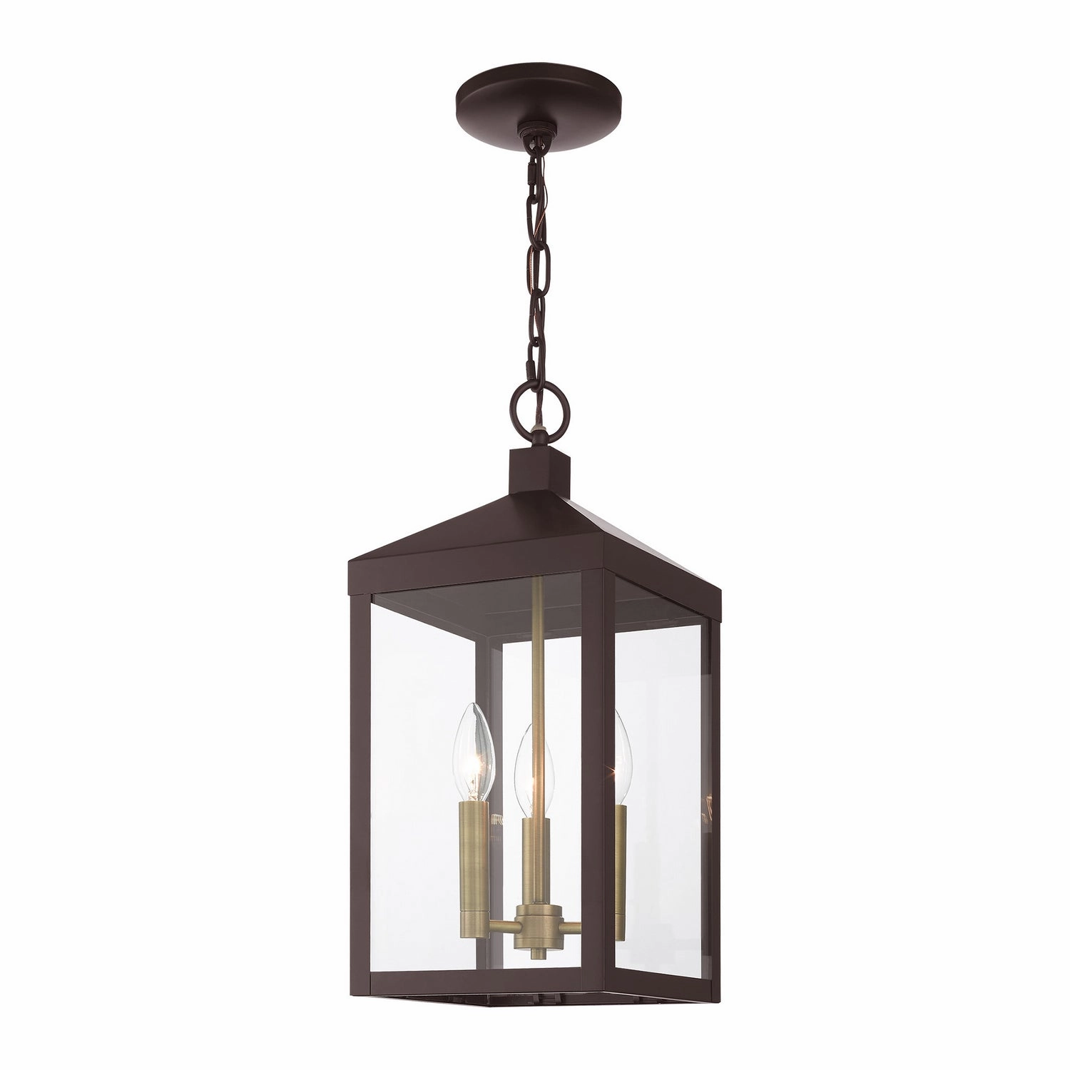 Nyack Three Light Outdoor Pendant Bronze w/ Antique Brass Cluster Modern Outdoor Hanging Lights