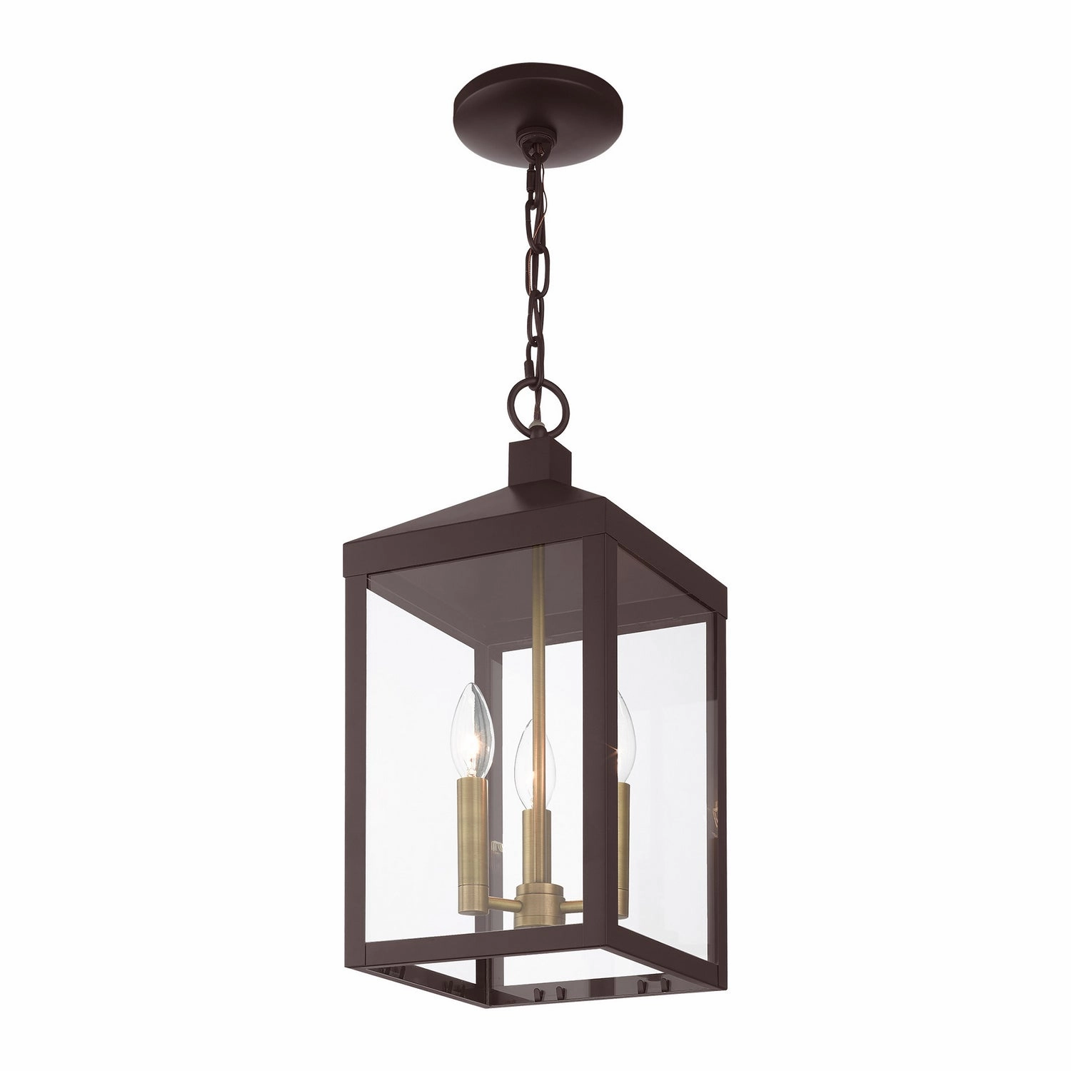 Nyack Three Light Outdoor Pendant Bronze w/ Antique Brass Cluster Modern Outdoor Hanging Lights