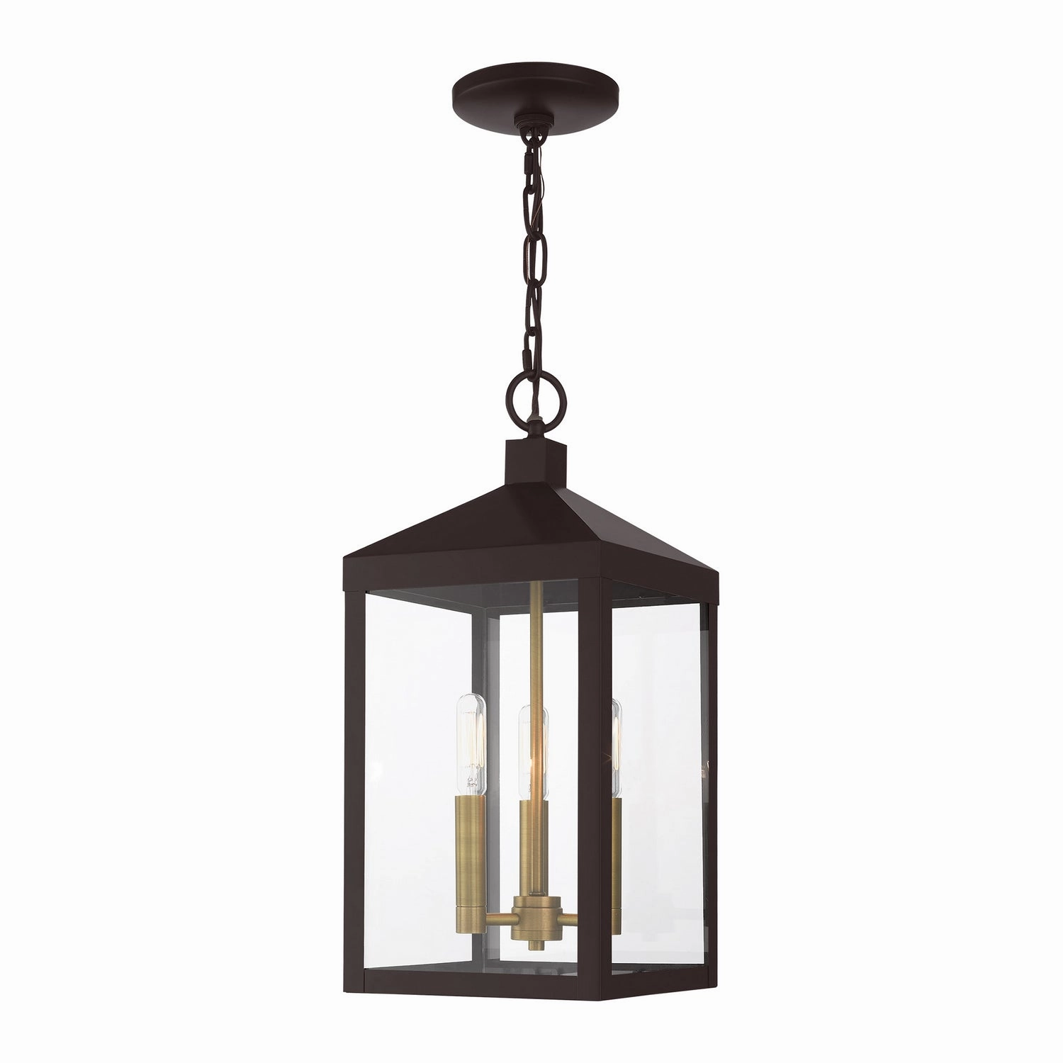 Nyack Three Light Outdoor Pendant Bronze w/ Antique Brass Cluster Modern Outdoor Hanging Lights