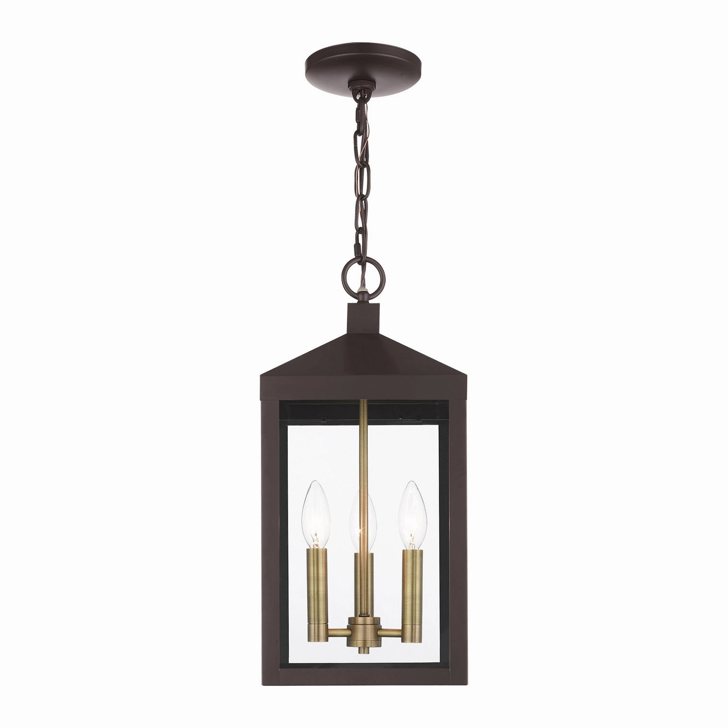 Nyack Three Light Outdoor Pendant Bronze w/ Antique Brass Cluster Modern Outdoor Hanging Lights