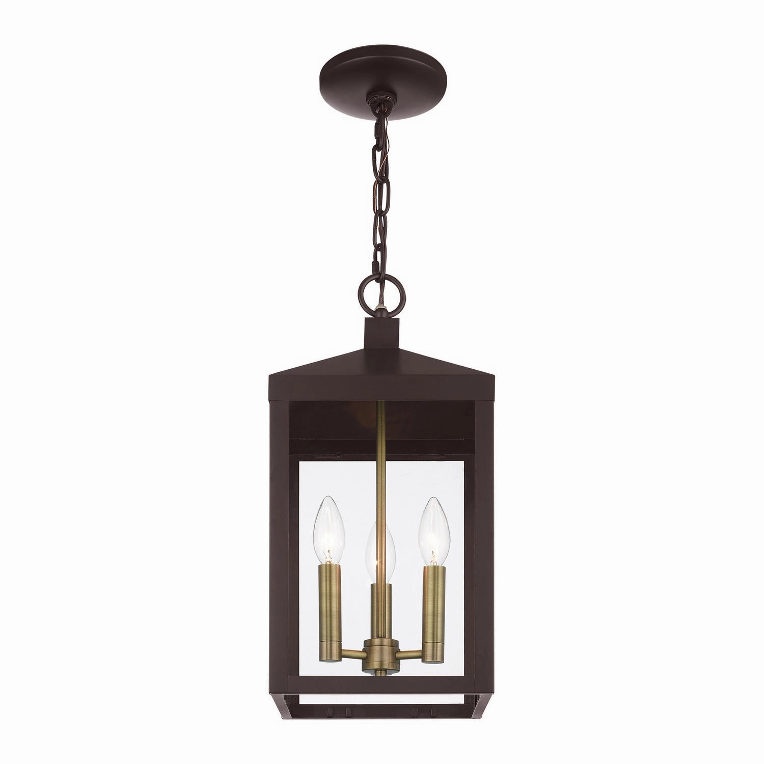 Nyack Three Light Outdoor Pendant Bronze w/ Antique Brass Cluster Modern Outdoor Hanging Lights