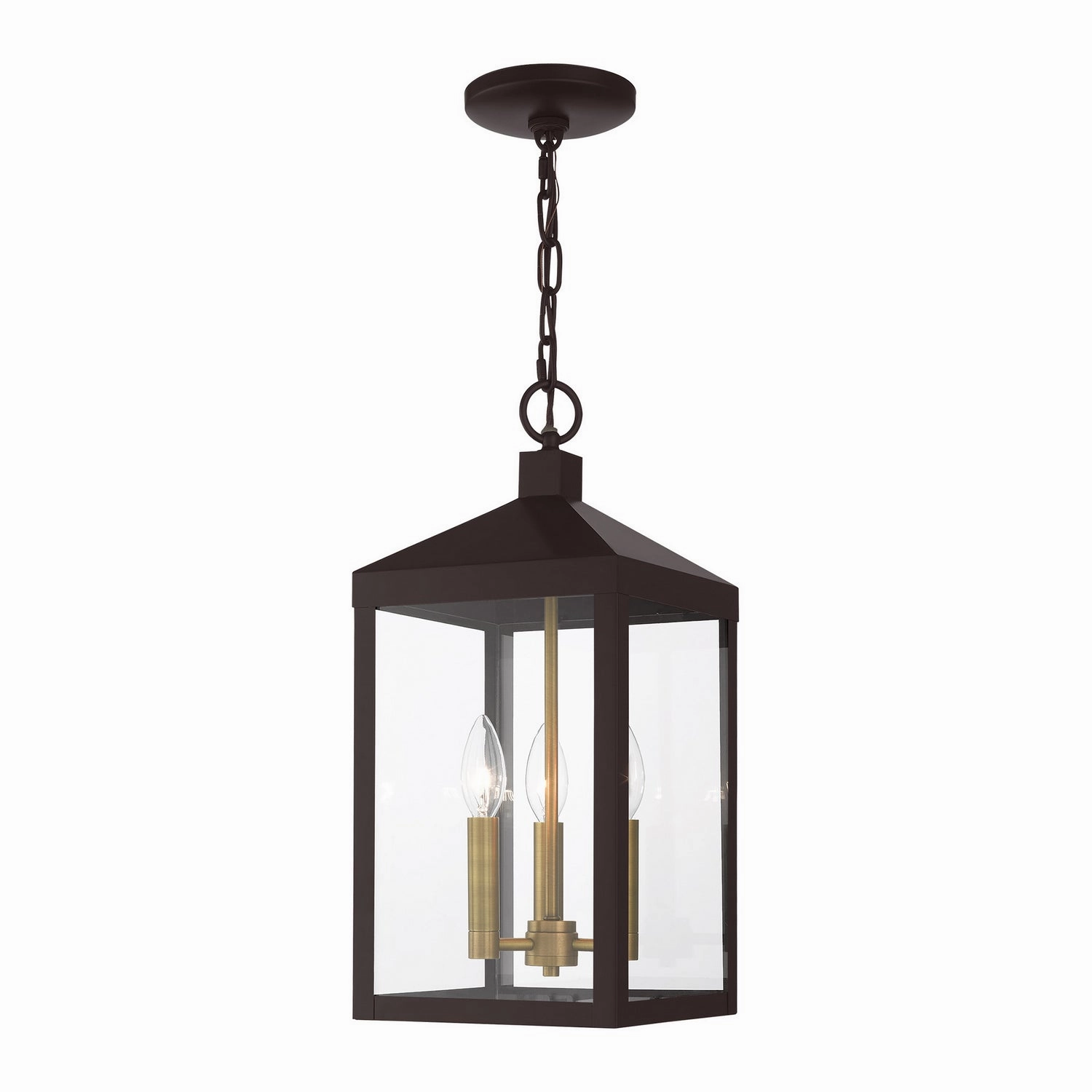 Nyack Three Light Outdoor Pendant Bronze w/ Antique Brass Cluster Outdoor Hanging Lights Lighting value pack