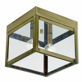 Nyack Two Light Outdoor Ceiling Mount Antique Brass w/ Polished Chrome Stainless Steel Outdoor Ceiling Mount Lighting hot sale